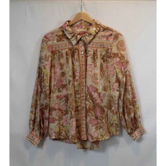 SPELL & THE GYPSY COLLECTIVE Sz S Small Jungle Print Shirt Top Crochet Trim - Picture 8 of 8